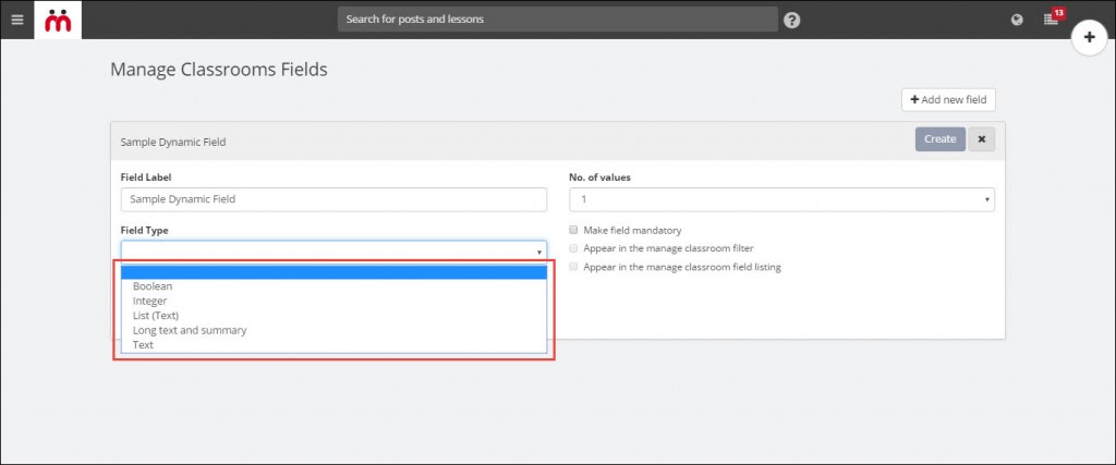 Manage Teamie_Manage classroom meta field list_Add new fields 2