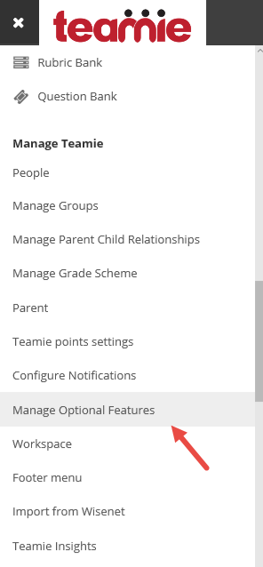 Accessing Manage optional Features page